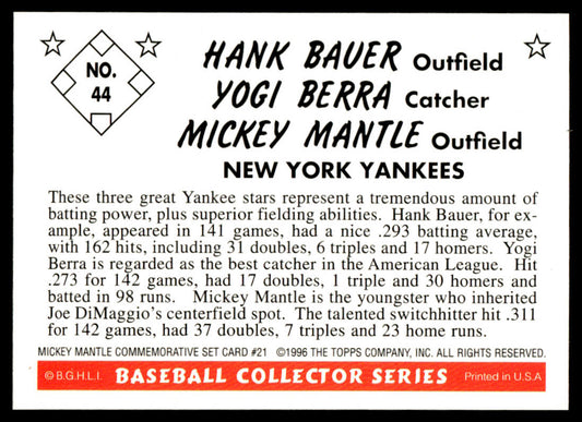 1997 Topps Baseball Mickey Mantle Reprints #21 - Bauer/Berra/Mantle