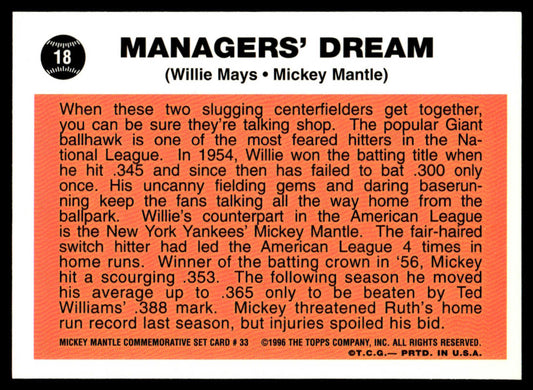 1997 Topps Baseball Mickey Mantle Reprints #33 - Managers' Dream