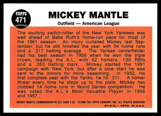 1997 Topps Baseball Mickey Mantle Reprints #35 - Mickey Mantle