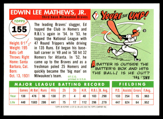2001 Topps Baseball Through the Years Reprints #10 - Ed Mathews