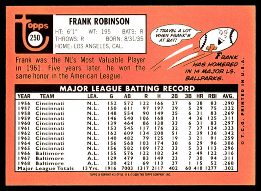 2001 Topps Baseball Through the Years Reprints #12 - Frank Robinson