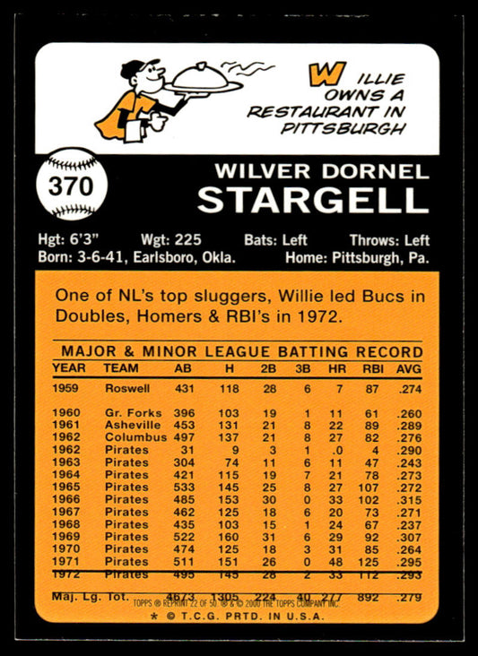 2001 Topps Baseball Through the Years Reprints #22 - Willie Stargell