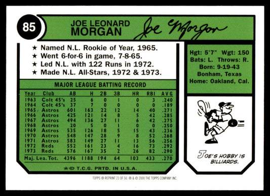 2001 Topps Baseball Through the Years Reprints #23 - Joe Morgan