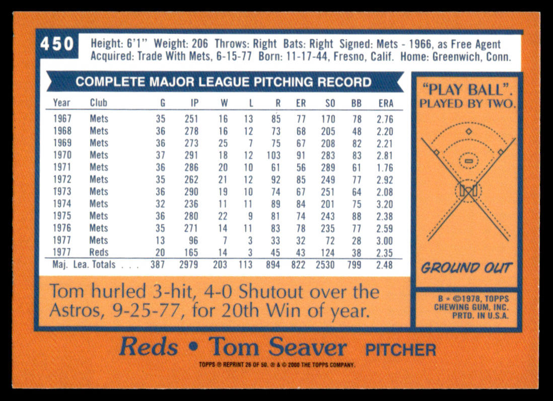 2001 Topps Baseball Through the Years Reprints #26 - Tom Seaver