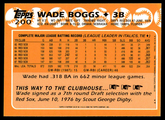 2001 Topps Baseball Through the Years Reprints #38 - Wade Boggs