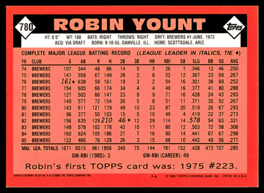 2001 Topps Baseball Through the Years Reprints #40 - Robin Yount
