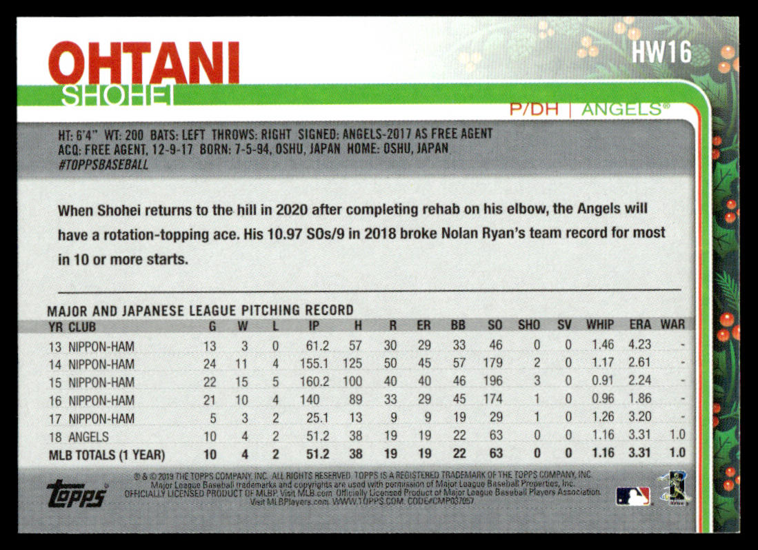 2019 Topps Holiday Baseball #HW16 - Shohei Ohtani