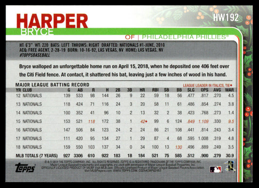 2019 Topps Holiday Baseball #HW192 - Bryce Harper