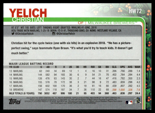 2019 Topps Holiday Baseball #HW72 - Christian Yelich