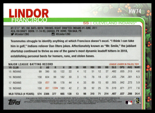 2019 Topps Holiday Baseball #HW74 - Francisco Lindor