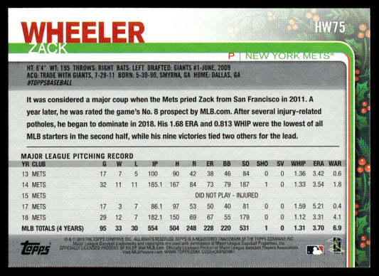 2019 Topps Holiday Baseball #HW75 - Zack Wheeler
