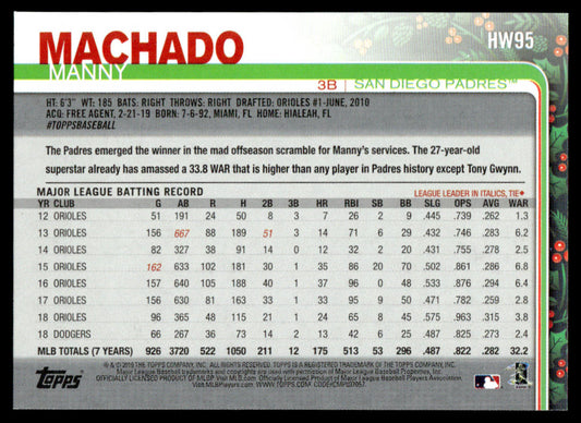 2019 Topps Holiday Baseball #HW95 - Manny Machado