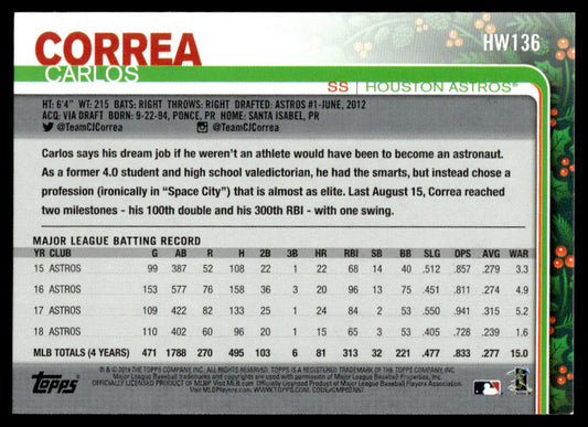 2019 Topps Holiday Baseball #HW136 - Carlos Correa