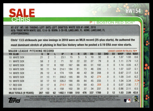 2019 Topps Holiday Baseball #HW154 - Chris Sale