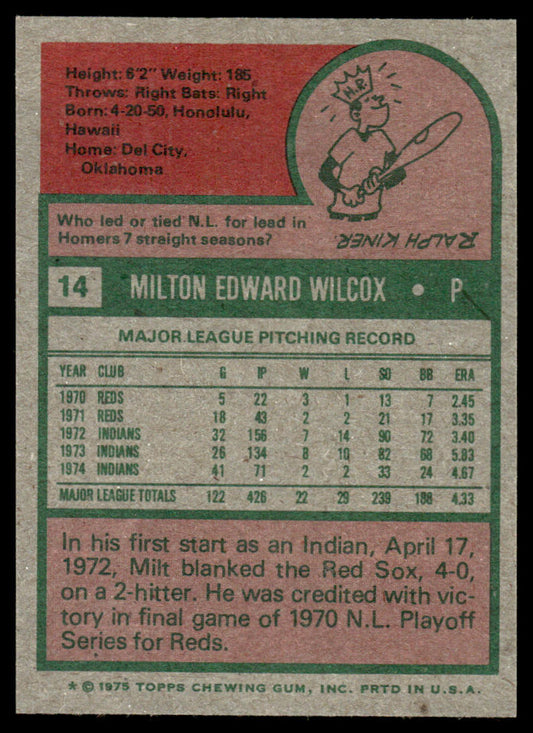 1975 Topps Baseball #14 - Milt Wilcox - NM