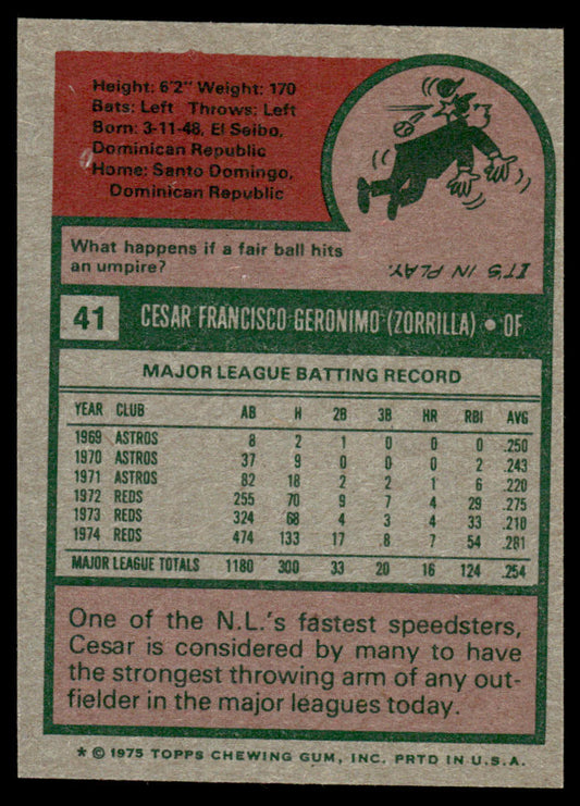 1975 Topps Baseball #41 - Cesar Geronimo - NM