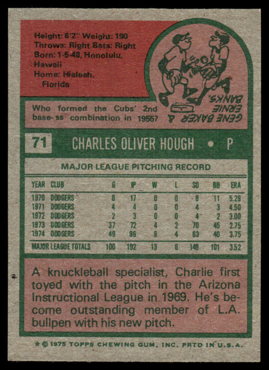 1975 Topps Baseball #71 - Charlie Hough - NM