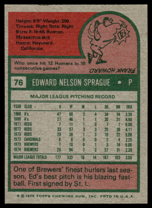 1975 Topps Baseball #76 - Ed Sprague - NM