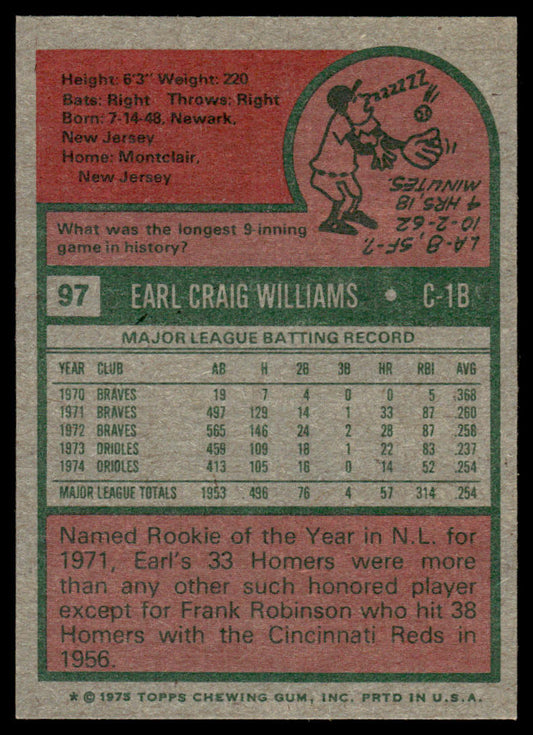 1975 Topps Baseball #97 - Earl Williams - NM