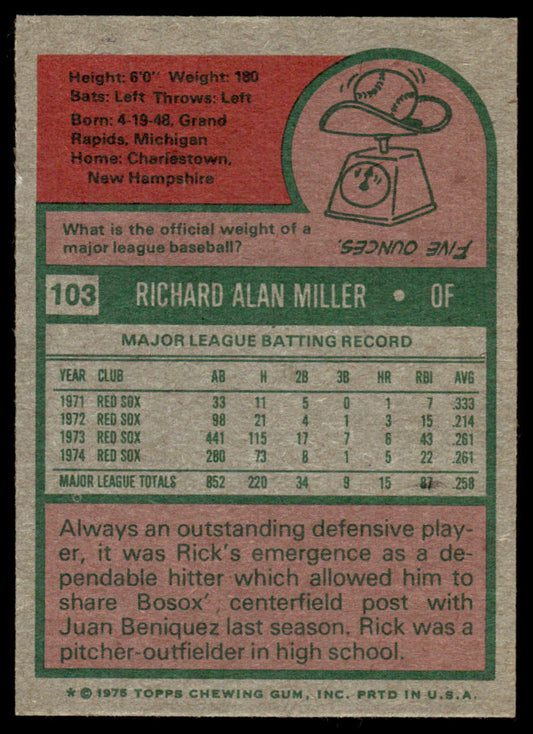 1975 Topps Baseball #103 - Rick Miller - NM