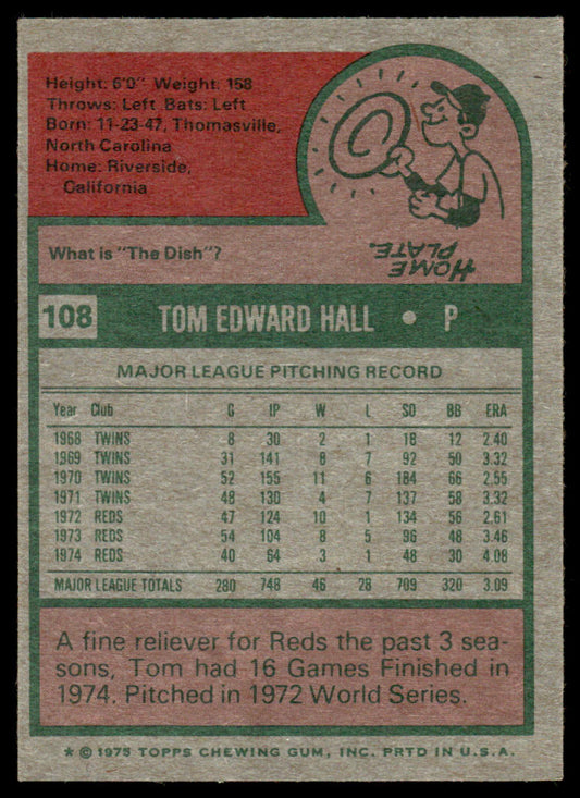 1975 Topps Baseball #108 - Tom Hall - NMMT