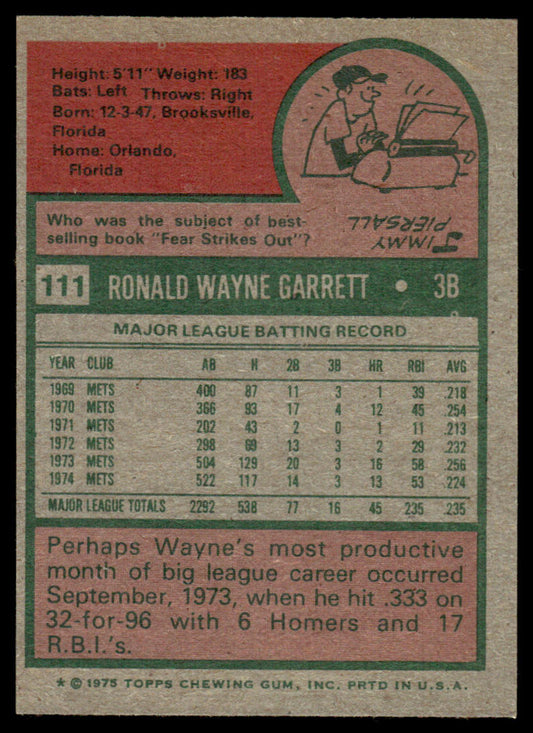 1975 Topps Baseball #111 - Wayne Garrett - NM