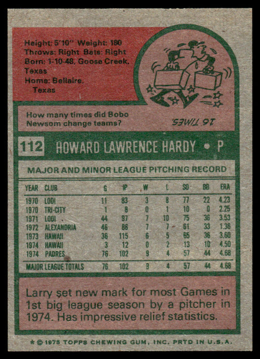 1975 Topps Baseball #112 - Larry Hardy RC - NM