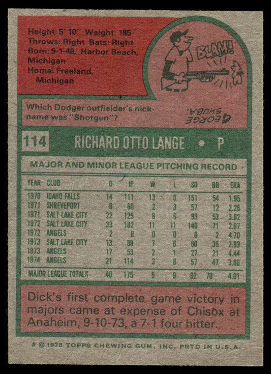 1975 Topps Baseball #114 - Dick Lange - NM