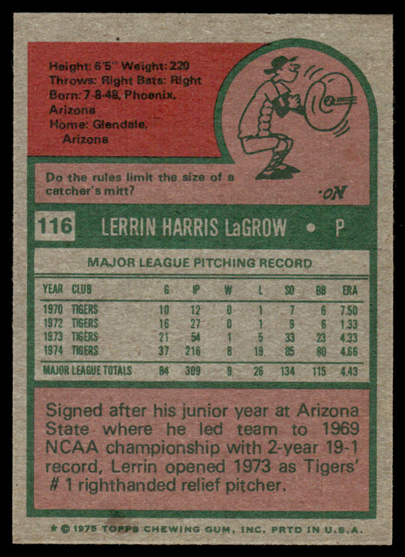 1975 Topps Baseball #116 - Lerrin LaGrow - NM