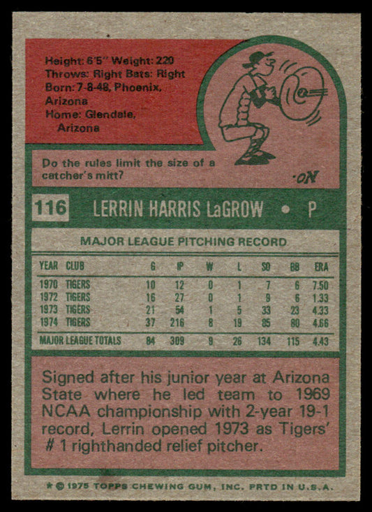 1975 Topps Baseball #116 - Lerrin LaGrow - NM