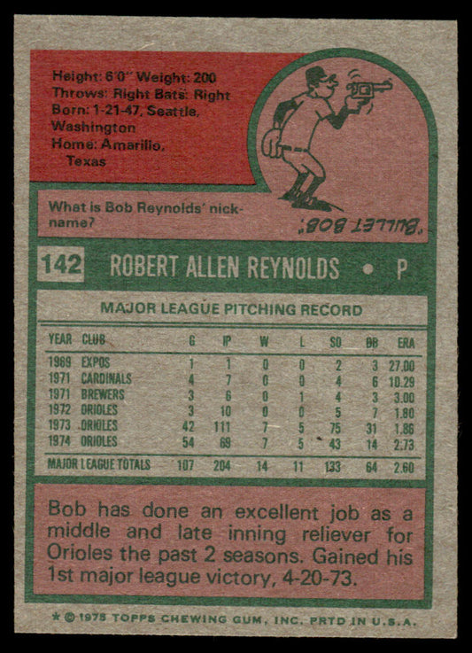 1975 Topps Baseball #142 - Bob Reynolds - NM