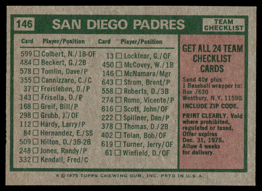 1975 Topps Baseball #146 - San Diego Padres / John McNamara - EXMT
