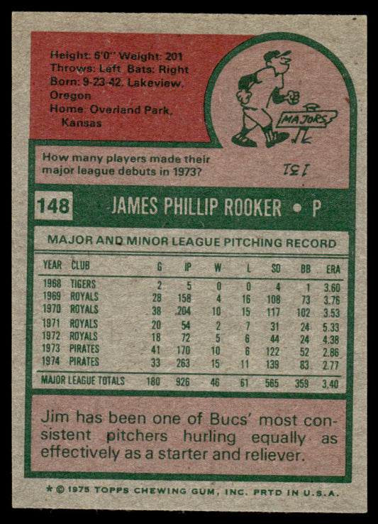 1975 Topps Baseball #148 - Jim Rooker - NM