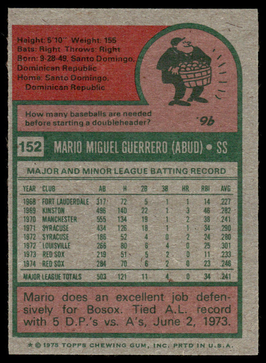 1975 Topps Baseball #152 - Mario Guerrero - NM