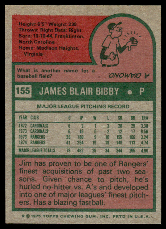 1975 Topps Baseball #155 - Jim Bibby - NM