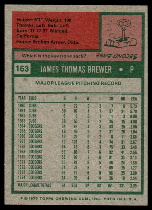 1975 Topps Baseball #163 - Jim Brewer - NM