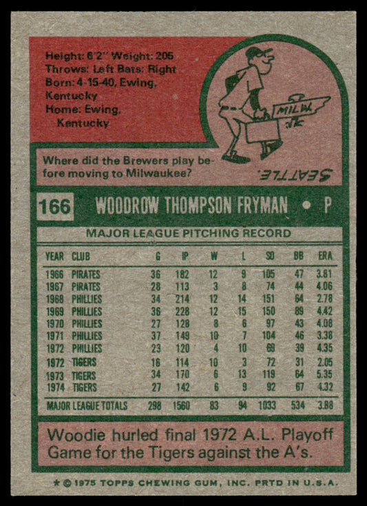 1975 Topps Baseball #166 - Woodie Fryman - NM
