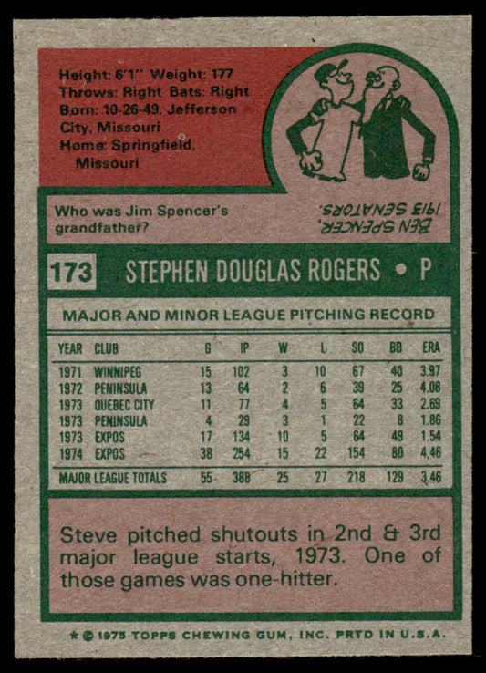 1975 Topps Baseball #173 - Steve Rogers - NM