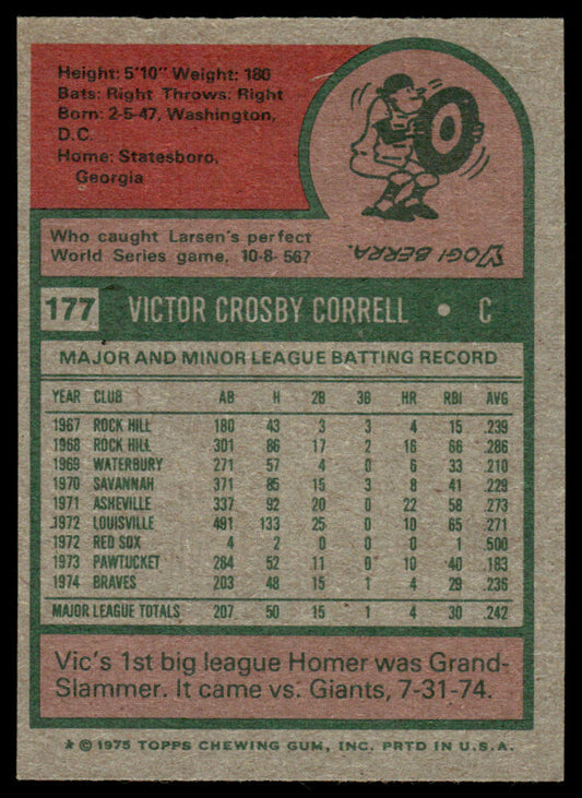 1975 Topps Baseball #177 - Vic Correll RC - NMMT