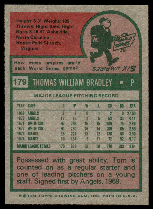 1975 Topps Baseball #179 - Tom Bradley - NMMT