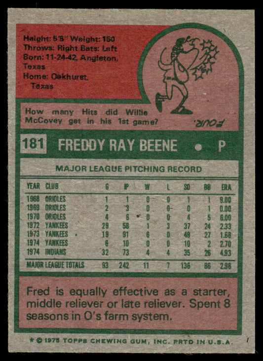 1975 Topps Baseball #181 - Fred Beene - NMMT