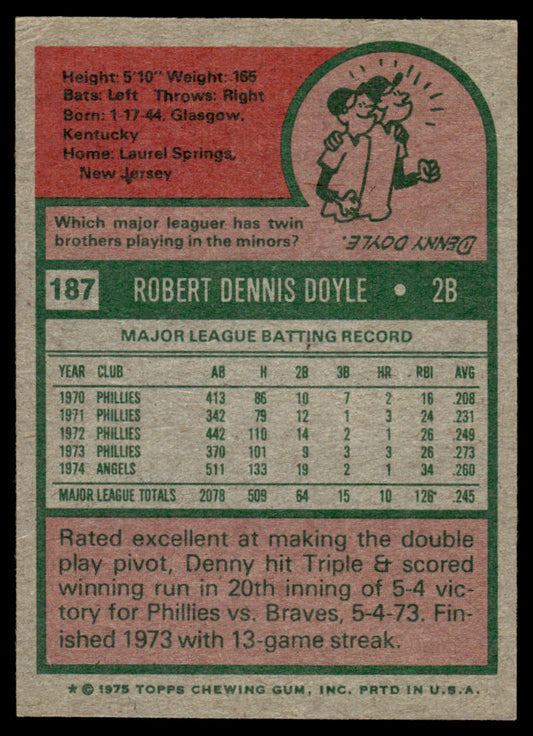 1975 Topps Baseball #187 - Denny Doyle - NM