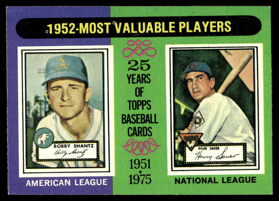 1975 Topps Baseball #190 - 1952 MVPs - Shantz/Sauer - NM