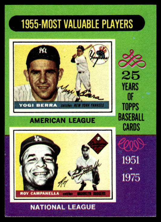 1975 Topps Baseball #193 - 1955 MVPs - Berra/Campanella - EXMT