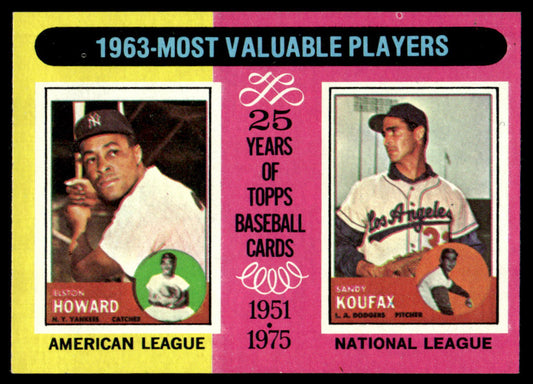 1975 Topps Baseball #201 - 1963 MVPs - Howard/Koufax - NM