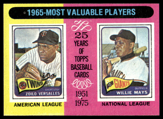 1975 Topps Baseball #203 - 1965 MVPs - Versalles/Mays - EXMT