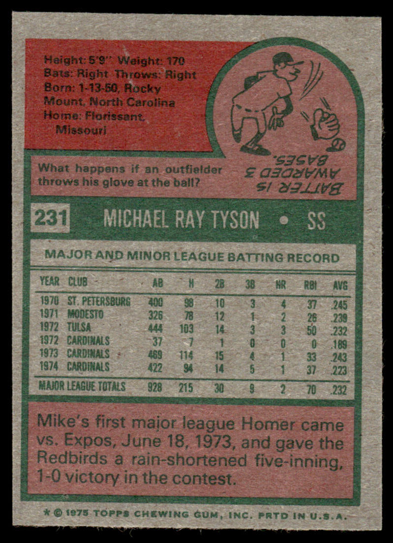 1975 Topps Baseball #231 - Mike Tyson - NM