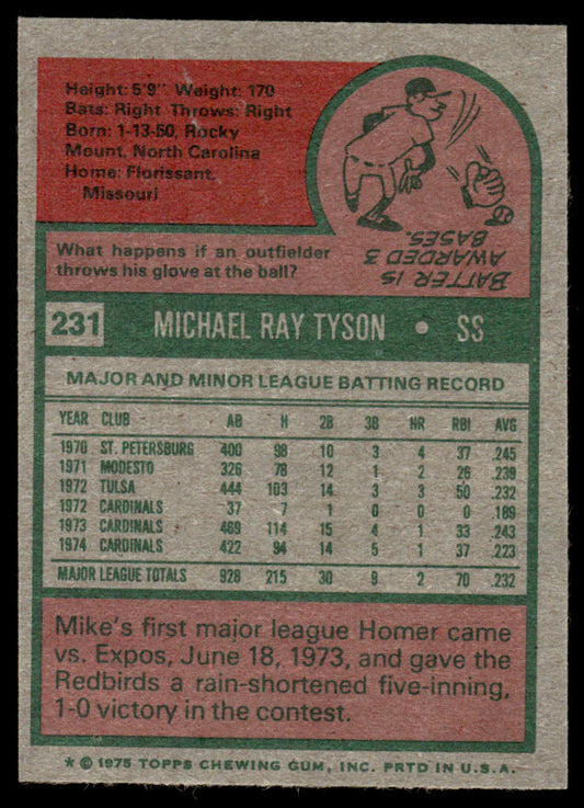 1975 Topps Baseball #231 - Mike Tyson - NM