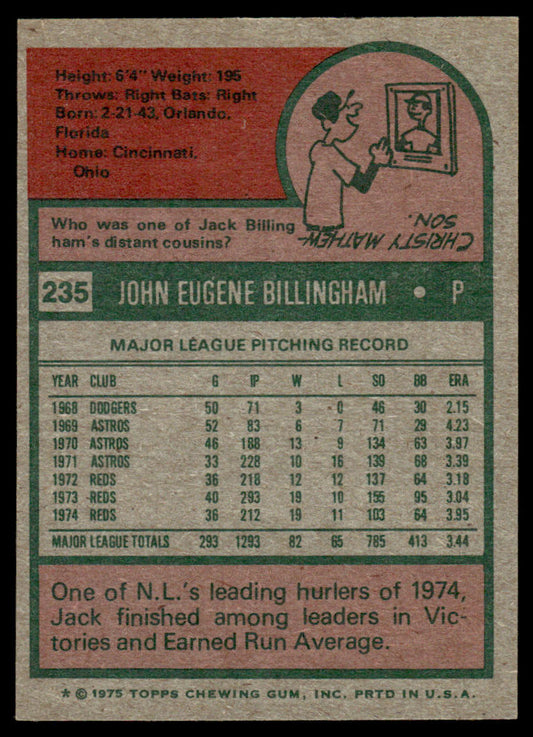 1975 Topps Baseball #235 - Jack Billingham - NM