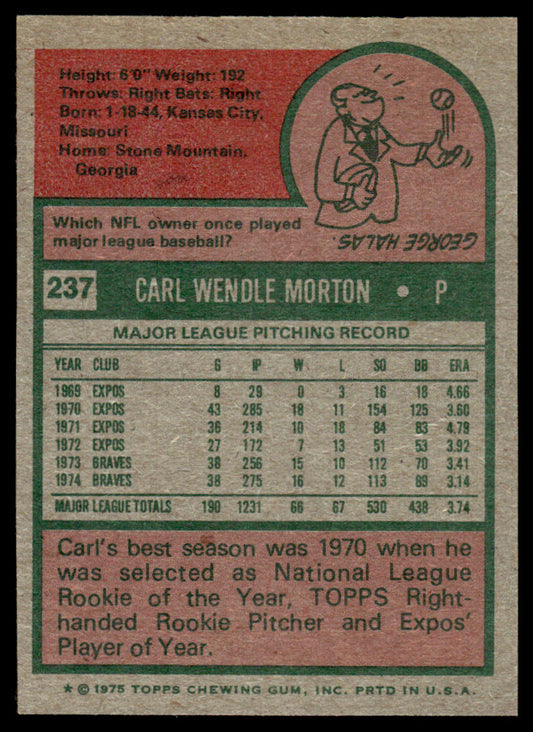 1975 Topps Baseball #237 - Carl Morton - NM